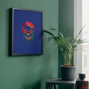 dark blue gothic skull art print