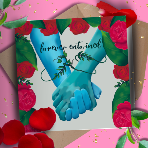 HOLDING HANDS ROSES ANNIVERSARY CARD